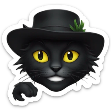 Chat noir avec une griffe planté sur la tête  sticker