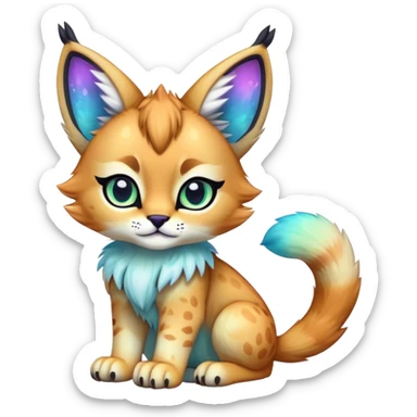 An iridescent transparent luminescent colorful chibi cute cool lynx-caracal-serval-fakemon-creature-hybrid sticker