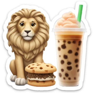 LION with cookie crumble and bubble tea sticker