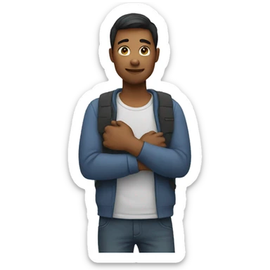 Person with his hands on his shoulder sticker