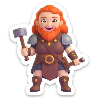 laughing female dwarf warrior from Lineage 2 with battle hammer sticker