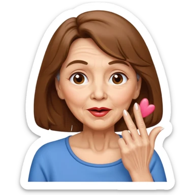 Elderly lady with shoulder length brown hair blowing kisses sticker