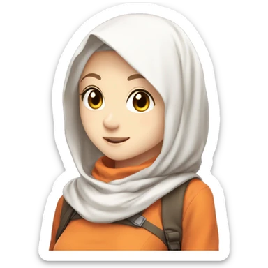 anime girl hijab sweet white skinned peanime female adventurer in orange clothes aangles right angle sticker