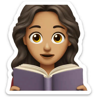 brunette long wavy hair woman crying tears down face while holding and reading book sticker