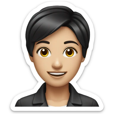 black short hair, brunette, smile customer service staff,  sticker