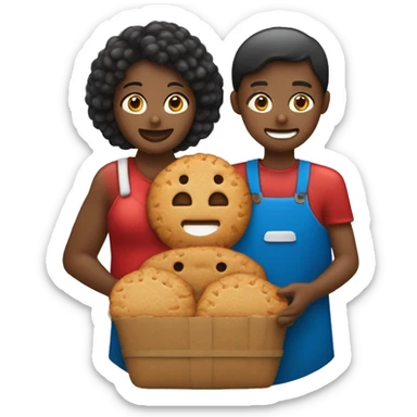 Couple avec une fille noire et un garçon bronzé en train de manger un biscuit de Noël  sticker
