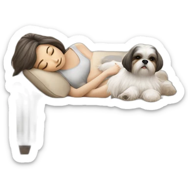 Shih tzu dog and human woman sleeping on couch sticker