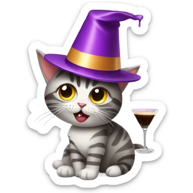 Drunk cat with party hat and espresso martini sticker