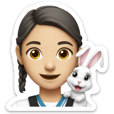 a school girl in uniform with bunny ears smiling sticker