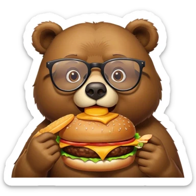 Bear with glasses and burger sticker