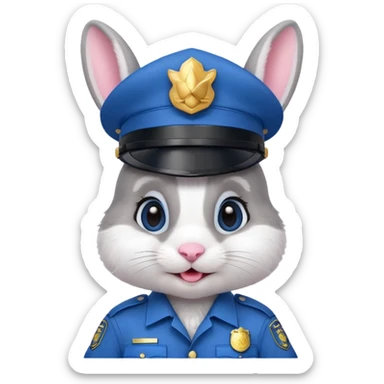 cute Rabbit police, blue uniform including helmet of uniform sticker