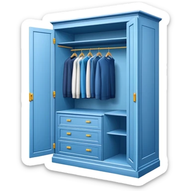 Emoji for Furniture Design: 3D installation with dimensions and a ruler or measuring tape, a blueprint of a wardrobe without clothing inside. The icon should represent the detailed design and measurement process in furniture creation. Transparent background. sticker