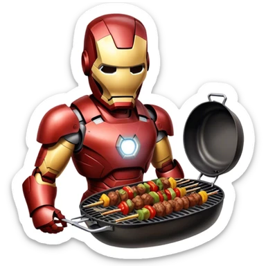 Iron Man is grilling shashlik at the barbecue. sticker