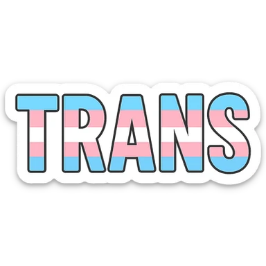 the word TRANS in pastel blue, pink, and white letters sticker