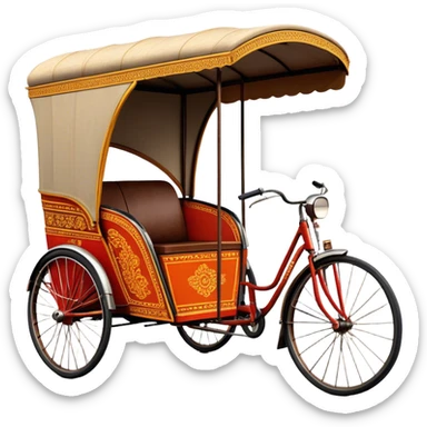 ​Cinematic Realistic Cyclo Rickshaw, depicted as a classic manually operated tricycle-style rickshaw with a simple, rustic design and intricate details, rendered with realistic textures and natural urban lighting that captures its cultural charm and timeless functionality, sticker
