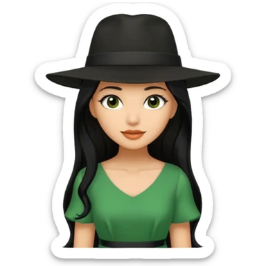 green dress black long hair black hat sticker