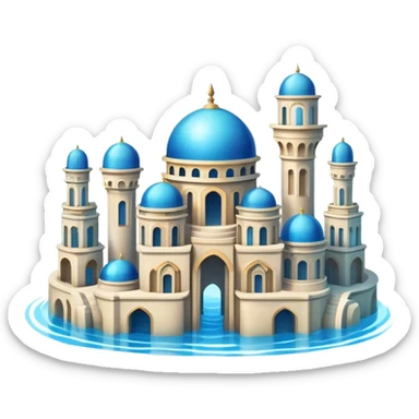 Simple Atlantis underwater city, basic dome buildings, small pillars, blue water sticker