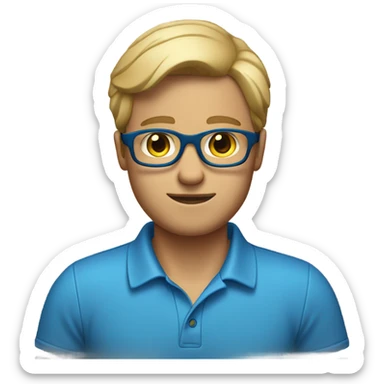 dirty blonde guy with glasses and blue polo shirt  sticker