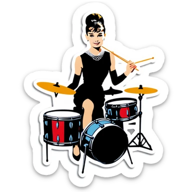 Audrey Hepburn playing drums sticker