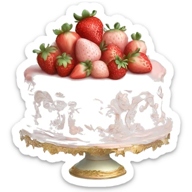 vintage rococo highly detailed pale pink cake with strawberries sticker
