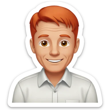 cheerful senior white male, athletic build, receding red hair, professional and friendly, in a collared shirt sticker