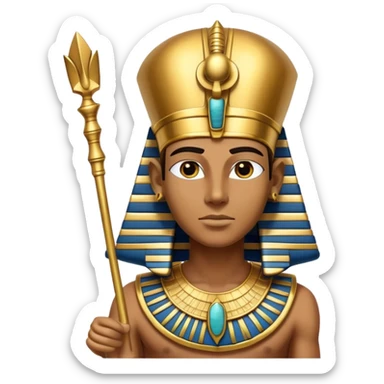 ancient Egyptian pharaoh with golden headdress and ceremonial staff sticker