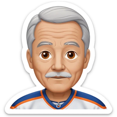 Old  man grey hair wearing oilers uniform sticker