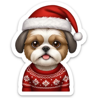 Small all OVER dark grey faced shih tzu christmas sweater hat sticker