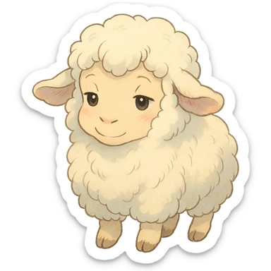 a cartoon sheep, ghibli style sticker