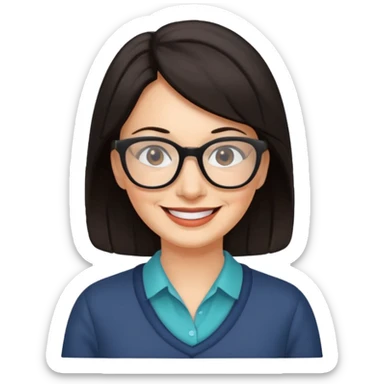 50 y.o. woman dark hair smile, glasses sticker