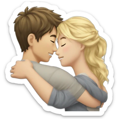 Hug between a korean boy and a messy blonde hair Woman sticker