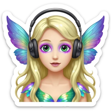 long haired make glitter makeup fairy wearing headpones wing wings
 sticker