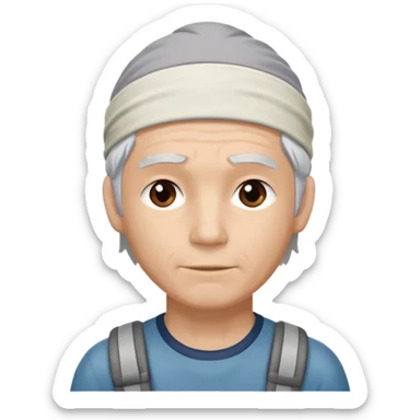 young climber man with white/grey hair and headband sticker