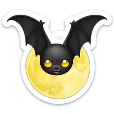 black baby bat wings in front of light yellow moon sticker