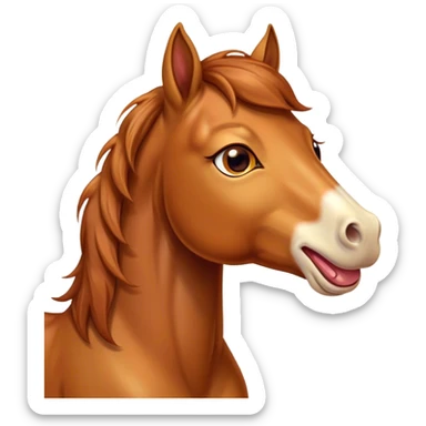 Cinematic Cute Yawning Chestnut Horse Portrait Emoji, Head tilted slightly with a dramatic, wide-open yawn, revealing a smooth chestnut fur with a subtle shimmer, floppy ears slightly drooping, round amber eyes barely open in drowsy contentment, Simplified yet irresistibly adorable features, highly detailed, glowing with a soft, cozy glow, high shine, relaxed yet expressive, stylized with a touch of equine whimsy, bright and endearing, soft glowing outline, capturing the essence of a sleepy yet affectionate horse, so drowsy it feels like it could stretch out of the screen and curl up for a nap! sticker