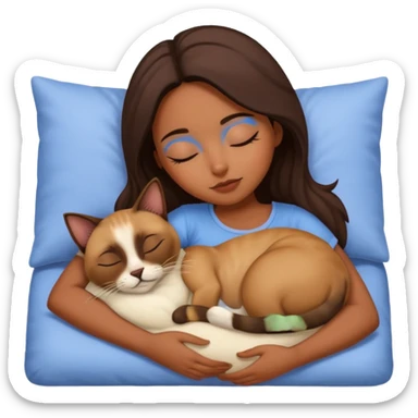 Brown girl sleeping and cuddling with siamese cat sticker
