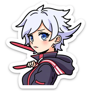 Jett from Valorant, a female character with short white hair, holding kunai knives, wind abilities sticker