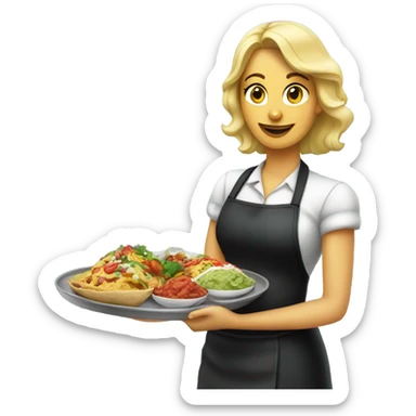 Blonde waitress serving Mexican food sticker