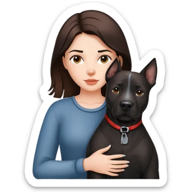 Brunette with a big black amstaff dog sticker