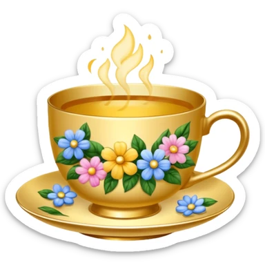 Golden teacup with flowers inside teacup  sticker