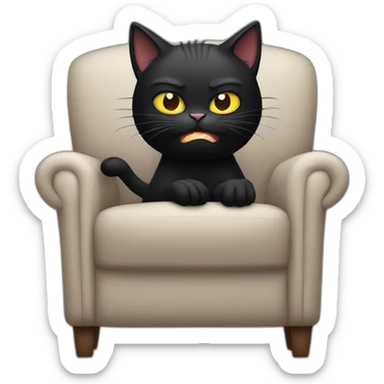 Angry Black cat sitting in a armchair sticker