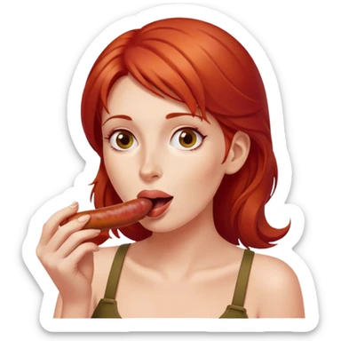 Red haired Woman with sausage sticker