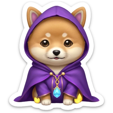 baby shiba dog, in magic purple cloak sticker