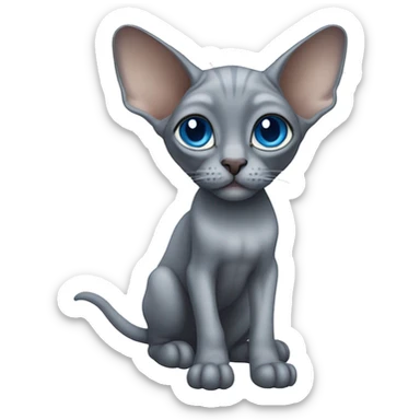 Gray Sphinx cat with blue big eyes  sticker