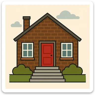 Add five stairs leading up to the front door of the brown brick house. Keep the style and background the same as the original image. sticker