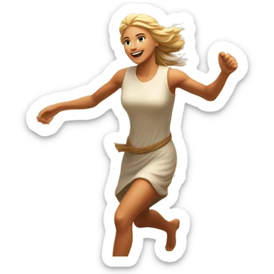 wheat harvest goddess sprinting with wheat, blonde with a large stride and arms outstretched sticker