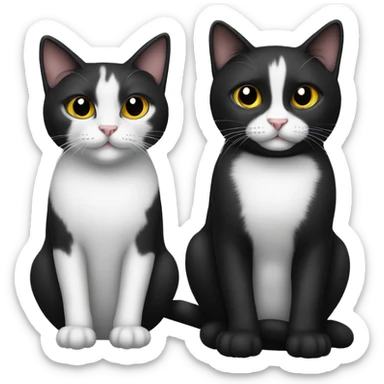 Two pet cats sitting together, one is all black. The other is tuxedo sticker