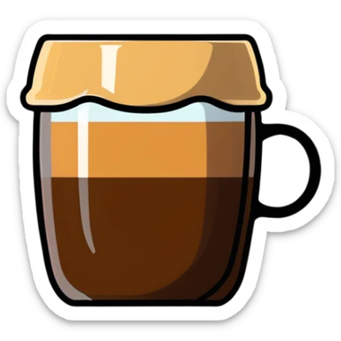 Small Gibraltar glass with cortado espresso, light brown color on top deepening to darker brown at bottom, smooth surface, no froth, clear glass showing gradient sticker