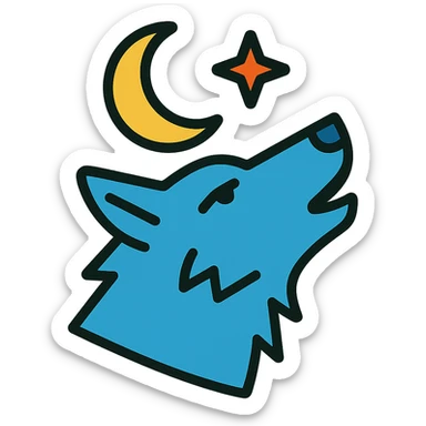 a wolf's head with a crescent moon and a single star above it sticker