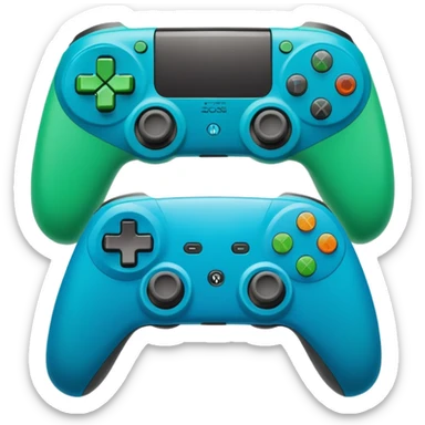 Create a clean, cartoon emoji of two gaming controllers angled toward each other to represent multiplayer gaming. Use bright colors, bold outlines, minimal detail, and a transparent background so it stays clear at small sizes. sticker